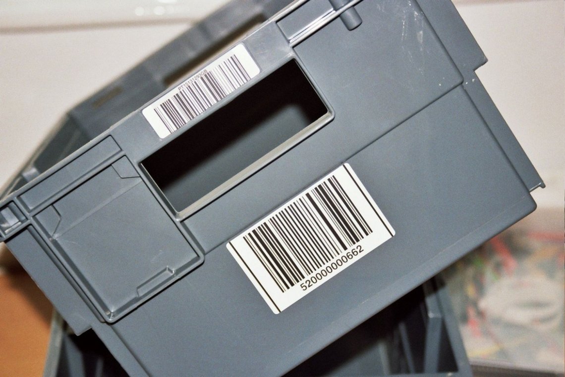 inotec Photo of Barcode Etikett Behälter grau
